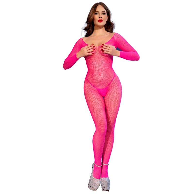 CHILIROSE - CR 4894 BODYSTOCKING IN RETE ROSA NEON S/M – Bodystocking