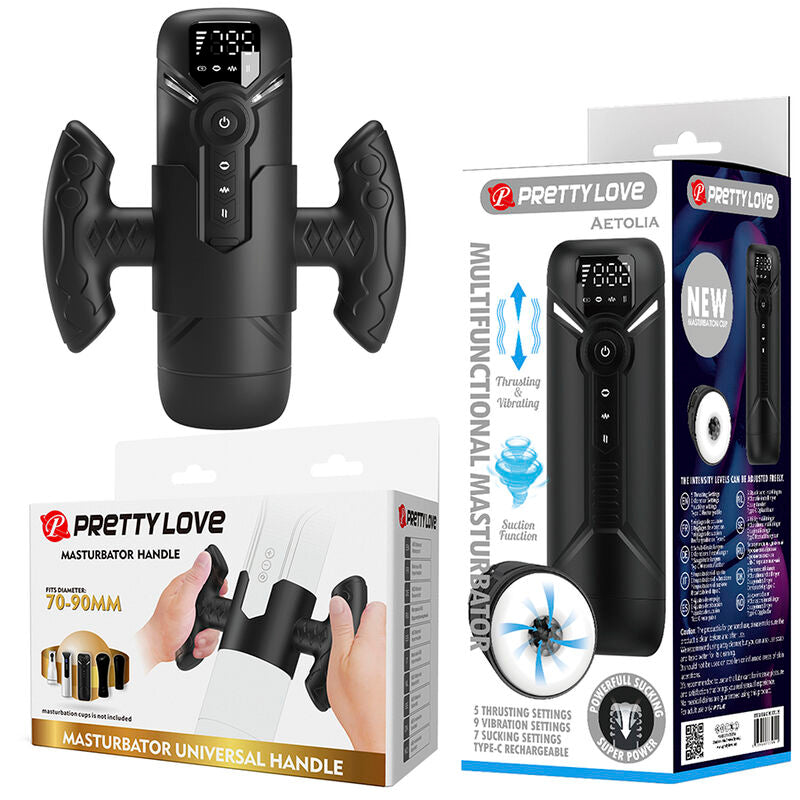 PRETTY LOVE - AETOLA MASTURBATORE AUTOMATICO MULTIFUNZIONE CON MANICO NERO – Masturbatore automatico