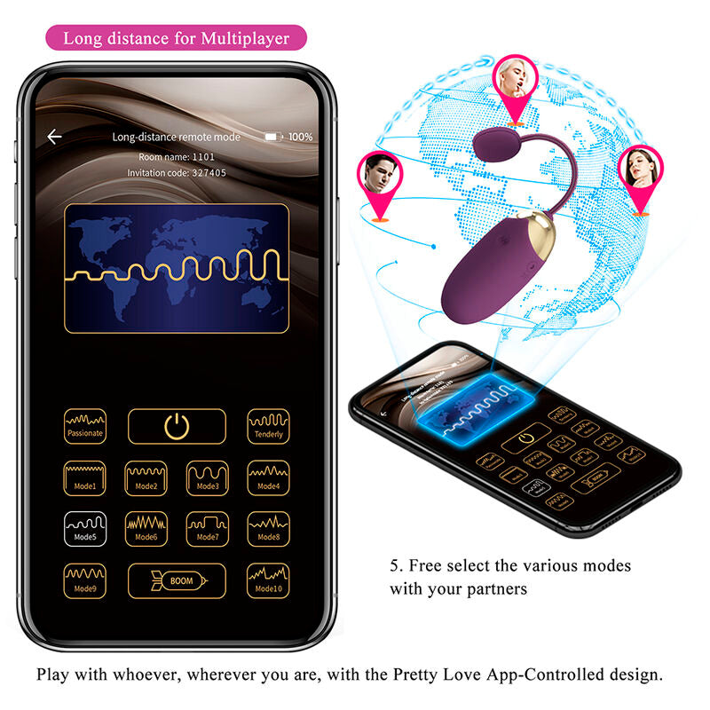 PRETTY LOVE - VIBRATORE A UOVO KLAY CON SPINTA, CONTROLLO TRAMITE APP, VIOLA – Uova vibranti – foto 8