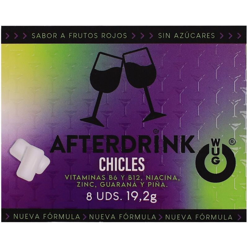 WUG After Drink – La gomma da masticare funzionale che ti aiuta a recuperare le energie dopo una serata fuori. BLISTER DA 8 PEZZI – Gengive stimolanti