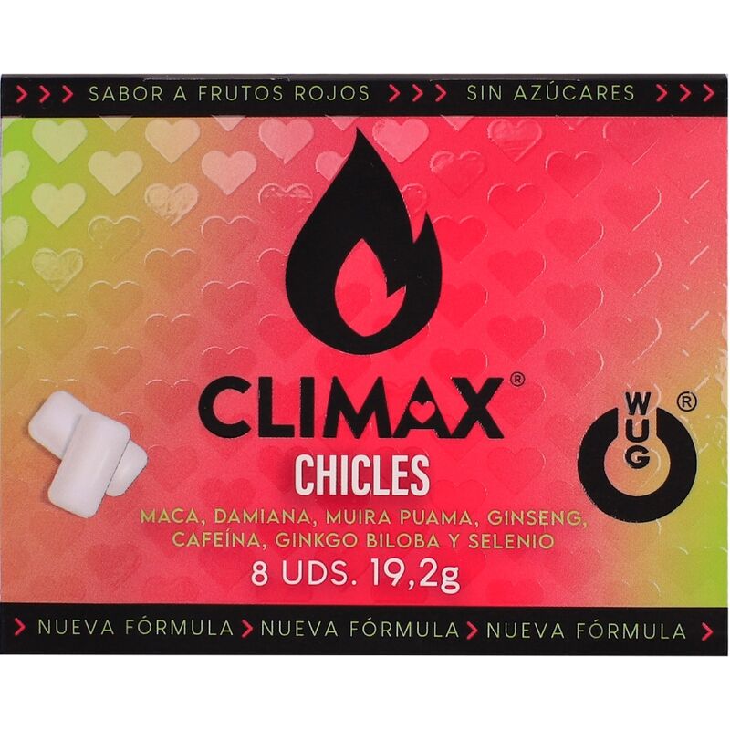 WUG Climax - Gomma da masticare funzionale con Maca, Damiana e Ginseng per aumentare il desiderio e la vitalità intima. BLISTER DA 8 PEZZI – Gengive stimolanti