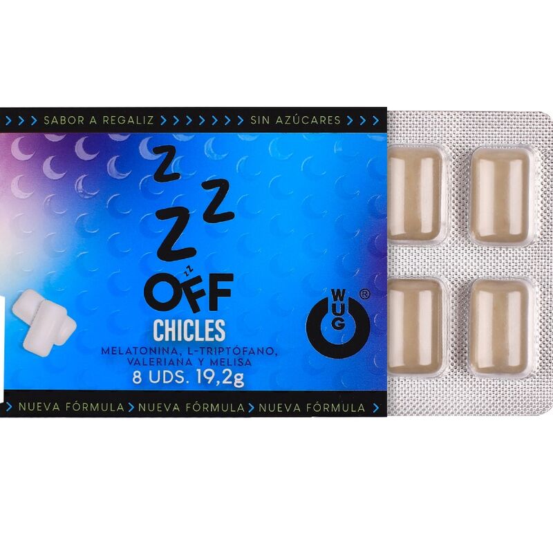 WUG Off - La gomma da masticare funzionale che ti aiuta a rilassarti e a dormire meglio. BLISTER DA 8 CONFEZIONI – Gengive stimolanti – foto 2