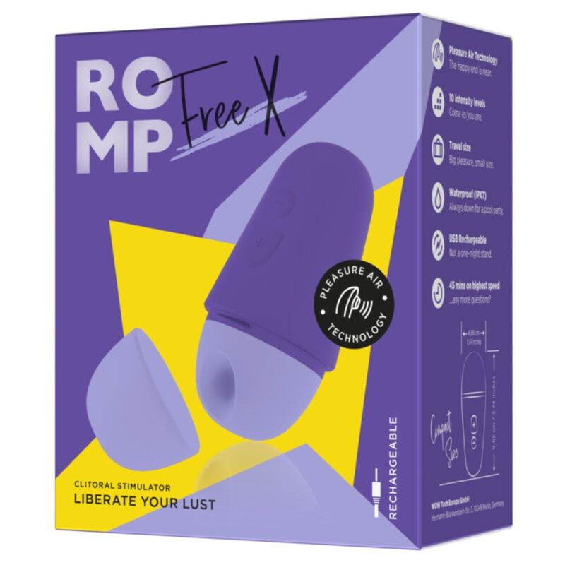 ROMP - STIMOLATORE CLITORIDEO GRATUITO CON COPERCHIO, 10 LIVELLI, RICARICABILE, VIOLA – Stimolatore d'aria con vibrazione – foto 10