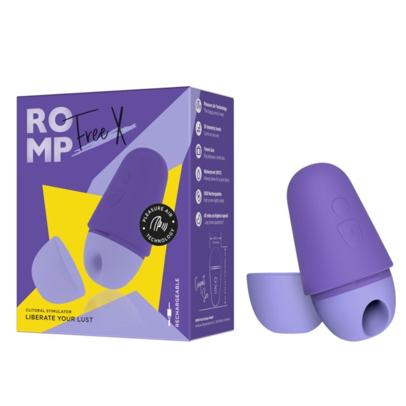 ROMP - STIMOLATORE CLITORIDEO GRATUITO CON COPERCHIO, 10 LIVELLI, RICARICABILE, VIOLA – Stimolatore d'aria con vibrazione – foto 9
