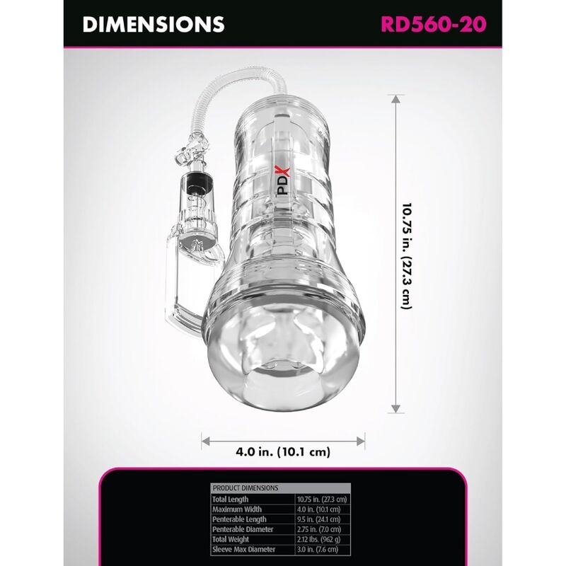 PDX ELITE - ASPIRATORE A TUBO DI VISTA XXL TRASPARENTE CON POMPA DI ASPIRAZIONE 27,3 CM – Vari masturbatori – foto 6