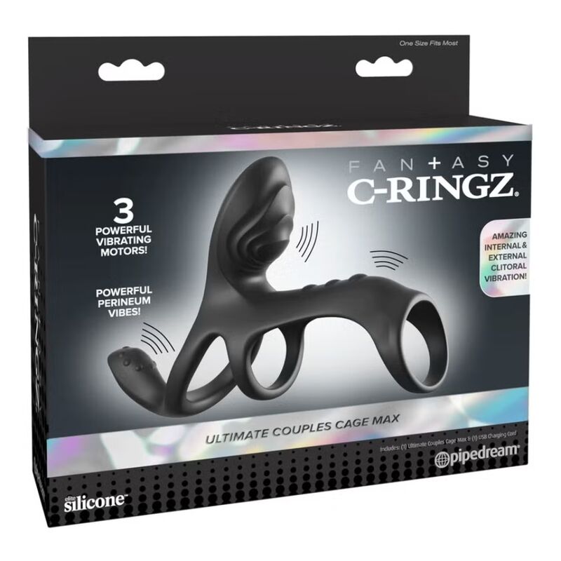 FANTASY C-RINGZ - GABBIA PER COPPIE DEFINITIVA, ANELLO VIBRANTE PER PENE MAX 19,5 CM – Cockring con vibrazione – foto 5