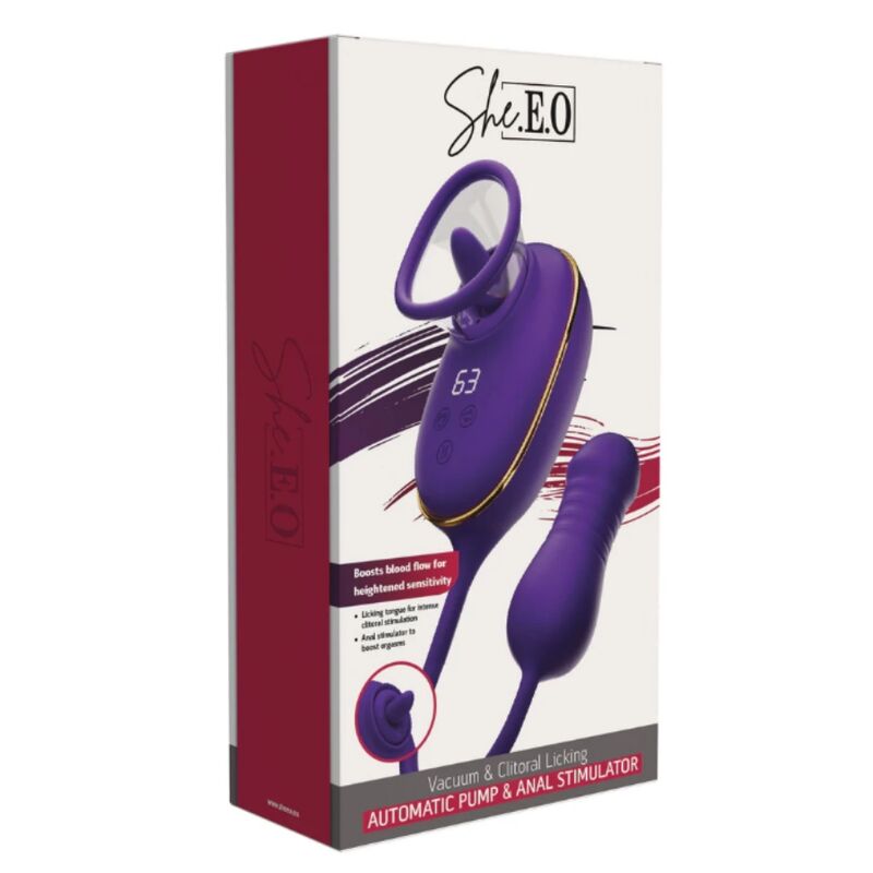SHE.E.O - STRUMENTO DI ASPIRAZIONE CLITORIDEA CON EFFETTO LECCHIO E STIMOLATORE ANALE VIOLA – Per il clitoride – foto 5