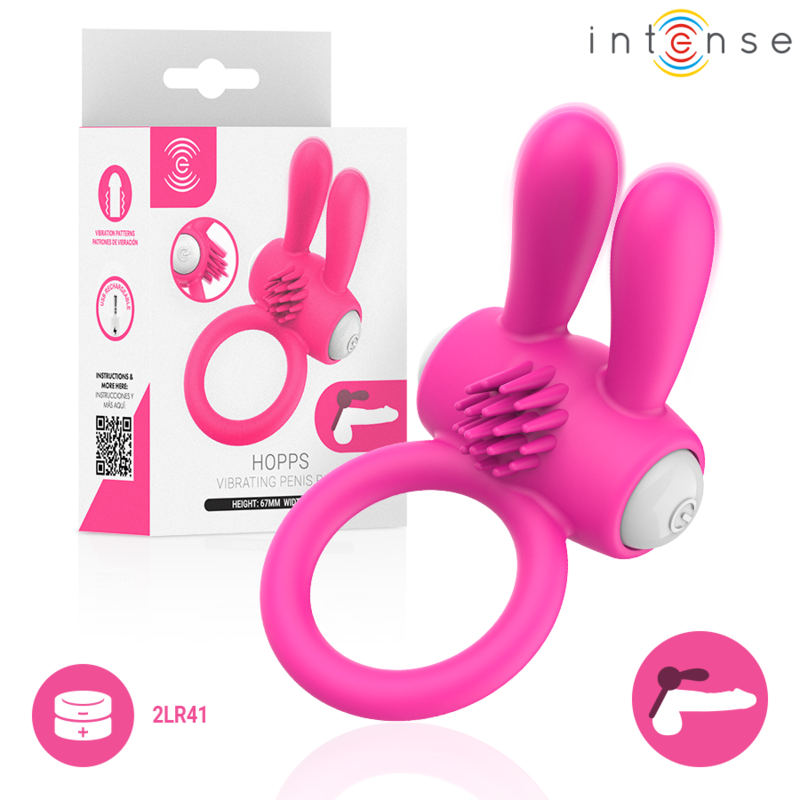 INTENSE - ANELLO VIBRANTE PER PENE HOPPS CON STIMOLAZIONE CLITORIDEA ROSA – Cockring con vibrazione