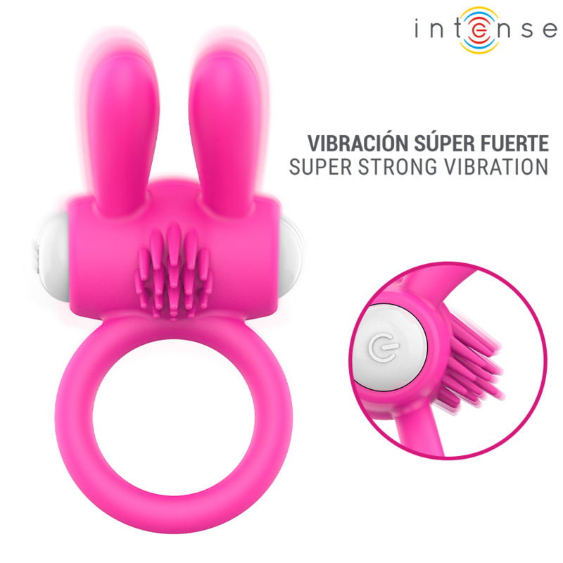 INTENSE - ANELLO VIBRANTE PER PENE HOPPS CON STIMOLAZIONE CLITORIDEA ROSA – Cockring con vibrazione – foto 3