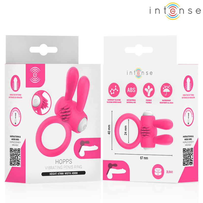 INTENSE - ANELLO VIBRANTE PER PENE HOPPS CON STIMOLAZIONE CLITORIDEA ROSA – Cockring con vibrazione – foto 5