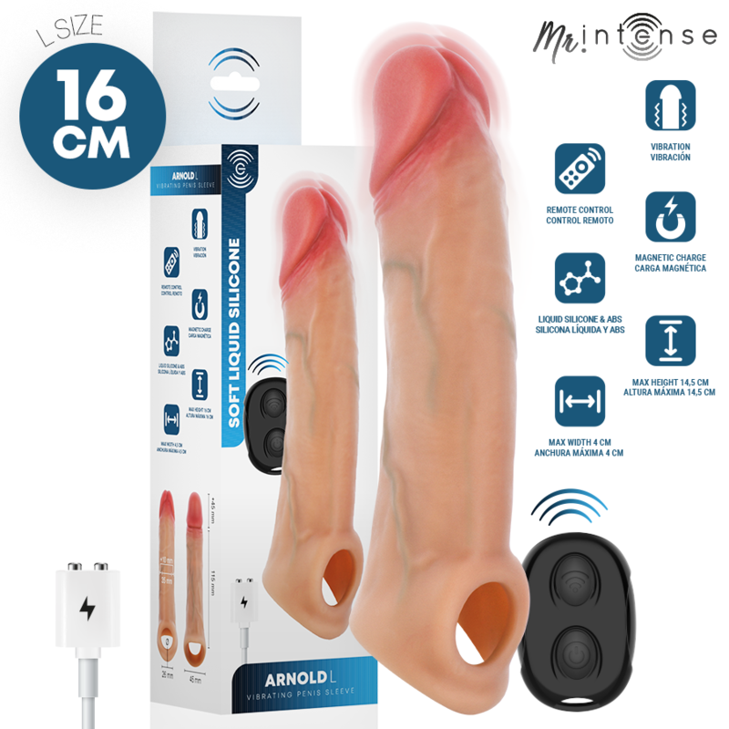 MR INTENSE - ARNOLD L VIBRATORE IN SILICONE PER PENE CON TELECOMANDO 16 CM -Ø- 4,5 CM – Copri pene con estensione