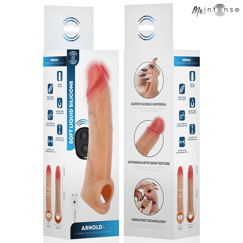 MR INTENSE - ARNOLD L VIBRATORE IN SILICONE PER PENE CON TELECOMANDO 16 CM -Ø- 4,5 CM – Copri pene con estensione – foto 7