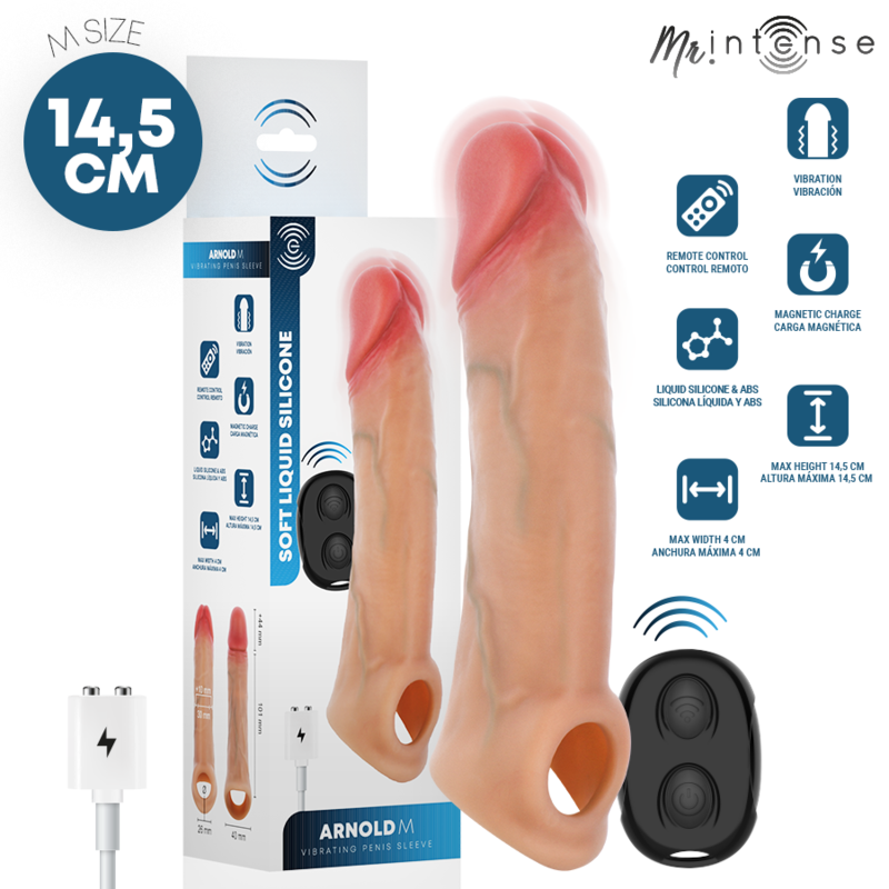 MR INTENSE - ARNOLD M VIBRATORE IN SILICONE PER PENE CON TELECOMANDO 14,5 CM -Ø- 4 CM – Copri pene con estensione
