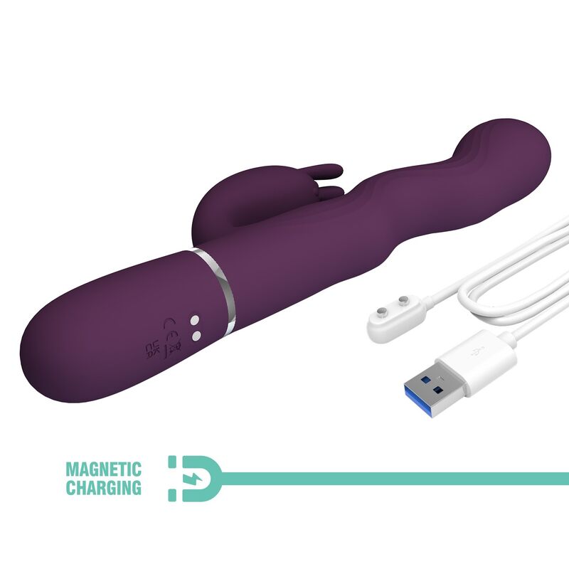 PRETTY LOVE - VIBRATORE A FORMA DI CONIGLIO LOURSEN CON MOVIMENTO DI SPINTA E 7 VIBRAZIONI, RICARICABILE TRAMITE USB, VIOLA – Vibratori di coniglio – foto 9