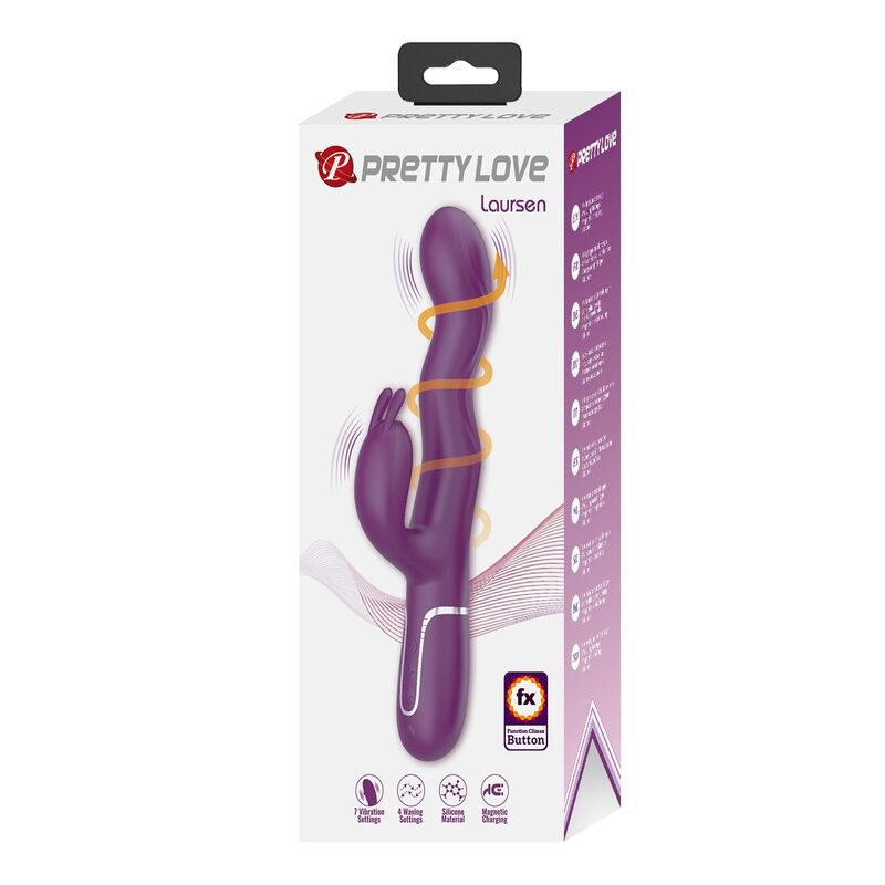 PRETTY LOVE - VIBRATORE A FORMA DI CONIGLIO LOURSEN CON MOVIMENTO DI SPINTA E 7 VIBRAZIONI, RICARICABILE TRAMITE USB, VIOLA – Vibratori di coniglio – foto 3