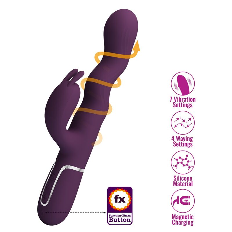 PRETTY LOVE - VIBRATORE A FORMA DI CONIGLIO LOURSEN CON MOVIMENTO DI SPINTA E 7 VIBRAZIONI, RICARICABILE TRAMITE USB, VIOLA – Vibratori di coniglio – foto 4
