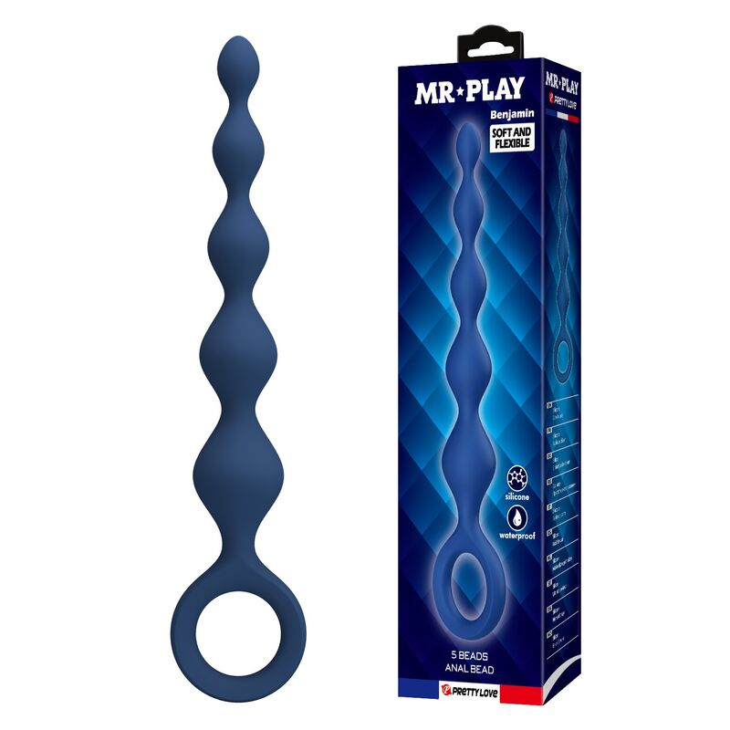 MR PLAY - PERLE ANAL IN SILICONE BLU E PLUG ANAL 20,4 CM – Perline anali