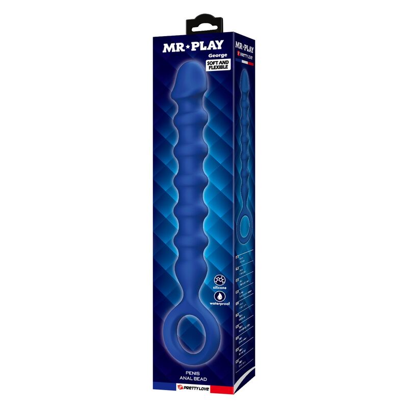 MR PLAY - PERLE ANAL IN SILICONE BLU E PLUG ANAL -Ø- 3,4 CM - 28,5 CM – Perline anali – foto 3