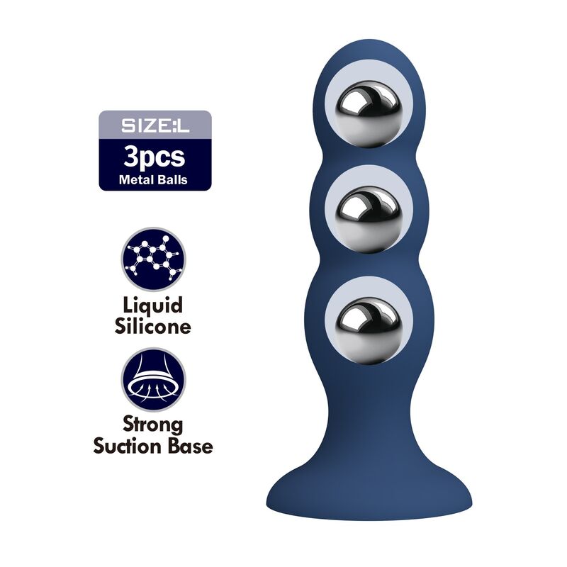 MR PLAY - PLUG ANALE CON SFERE METALLICHE E VENTOSA BLU – Tappi anali – foto 2