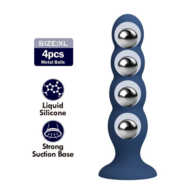 MR PLAY - PLUG ANALE CON 4 SFERE METALLICHE E VENTOSA BLU – Tappi anali – foto 2
