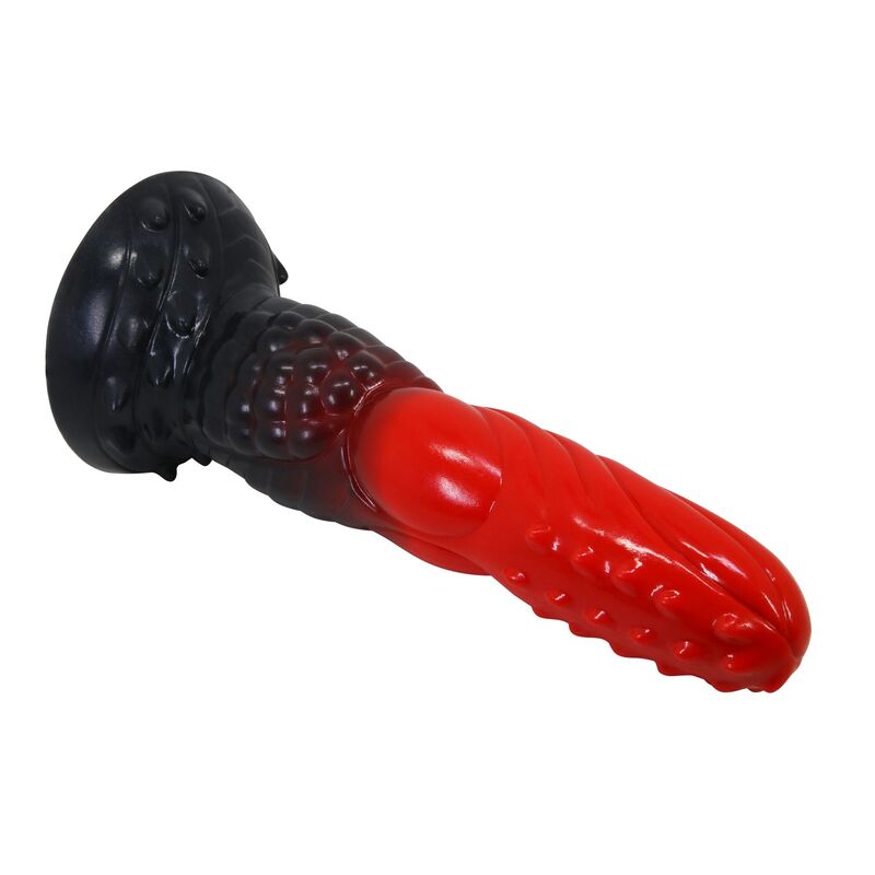 POWER MONSTERS - DILDO FANTASY DRAGO DI FUOCO CON VENTOSA 24,5 CM Ø 5,8 CM ROSSO E NERO – Falli senza vibrazioni – foto 6