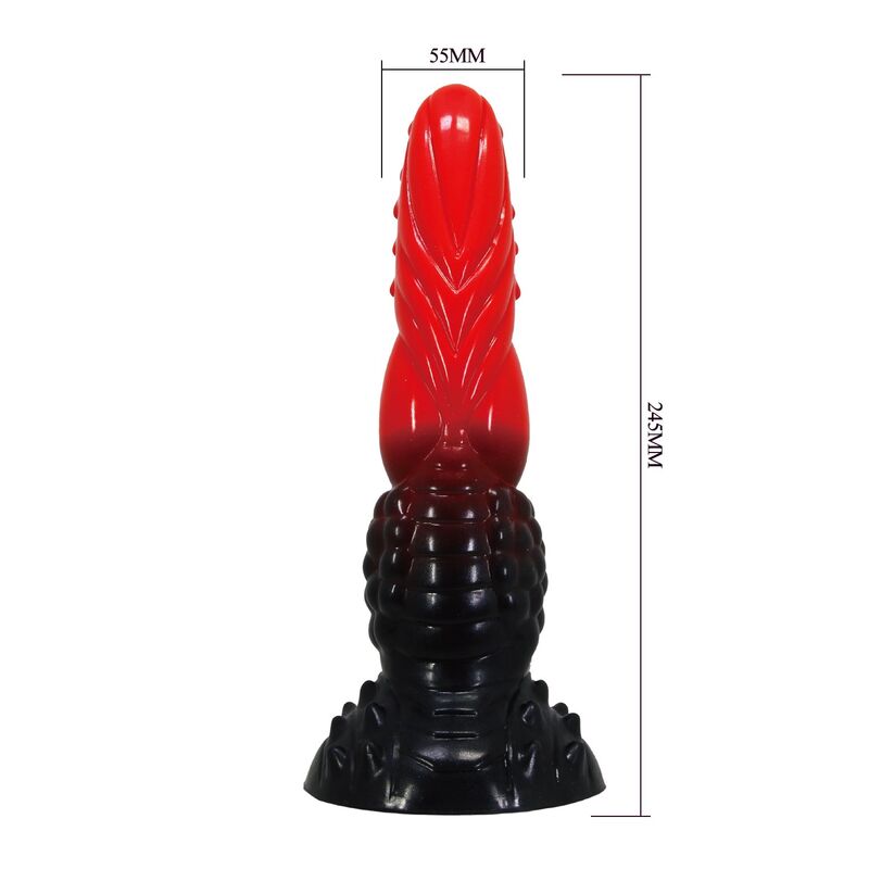 POWER MONSTERS - DILDO FANTASY DRAGO DI FUOCO CON VENTOSA 24,5 CM Ø 5,8 CM ROSSO E NERO – Falli senza vibrazioni – foto 7