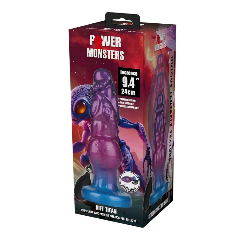 POWER MONSTERS - RIFT TITAN BICOLORE DILDO GONFIABILE IN SILICONE FANTASY 24 CM Ø 5 CM – Anale gonfiabile – foto 2