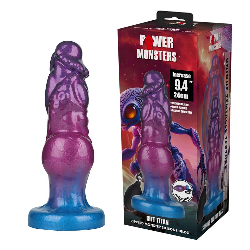 POWER MONSTERS - RIFT TITAN BICOLORE DILDO GONFIABILE IN SILICONE FANTASY 24 CM Ø 5 CM – Anale gonfiabile – foto 6