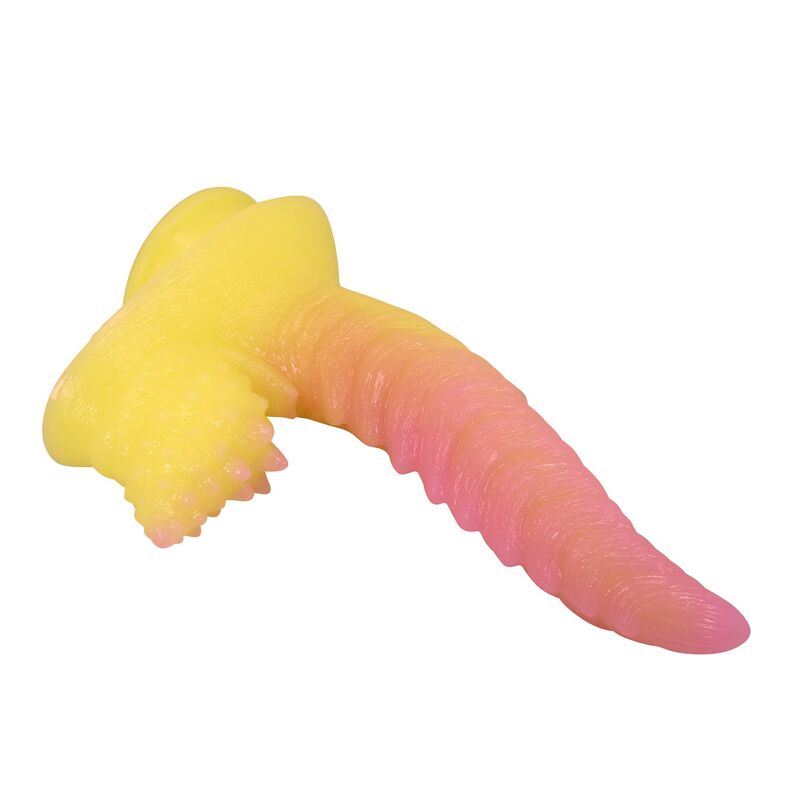 POWER MONSTERS - DILDO FANTASY MOSTRO ONDULATO CON VENTOSA 22,5 CM Ø 5,5 CM ROSA E GIALLO – Falli senza vibrazioni – foto 5