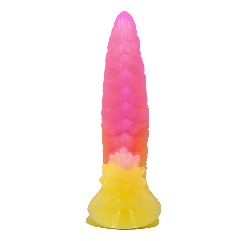 POWER MONSTERS - DILDO FANTASY MOSTRO ONDULATO CON VENTOSA 22,5 CM Ø 5,5 CM ROSA E GIALLO – Falli senza vibrazioni – foto 3