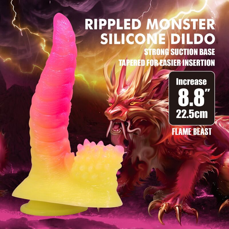 POWER MONSTERS - DILDO FANTASY MOSTRO ONDULATO CON VENTOSA 22,5 CM Ø 5,5 CM ROSA E GIALLO – Falli senza vibrazioni – foto 7