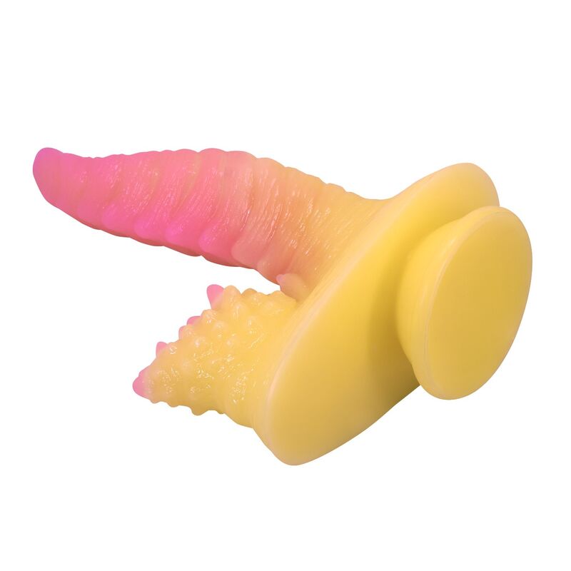 POWER MONSTERS - DILDO FANTASY MOSTRO ONDULATO CON VENTOSA 22,5 CM Ø 5,5 CM ROSA E GIALLO – Falli senza vibrazioni – foto 4