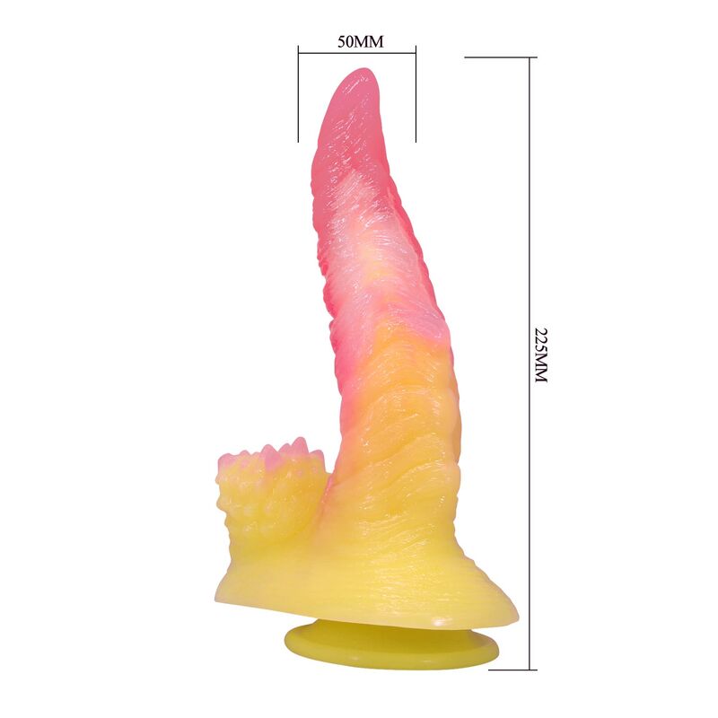 POWER MONSTERS - DILDO FANTASY MOSTRO ONDULATO CON VENTOSA 22,5 CM Ø 5,5 CM ROSA E GIALLO – Falli senza vibrazioni – foto 6