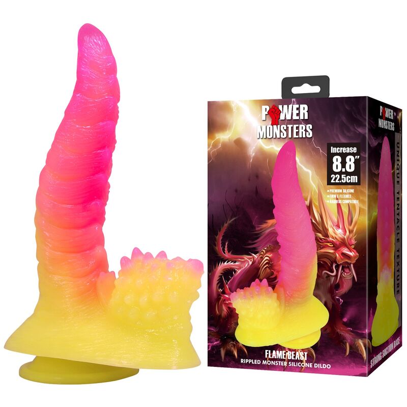 POWER MONSTERS - DILDO FANTASY MOSTRO ONDULATO CON VENTOSA 22,5 CM Ø 5,5 CM ROSA E GIALLO – Falli senza vibrazioni – foto 8