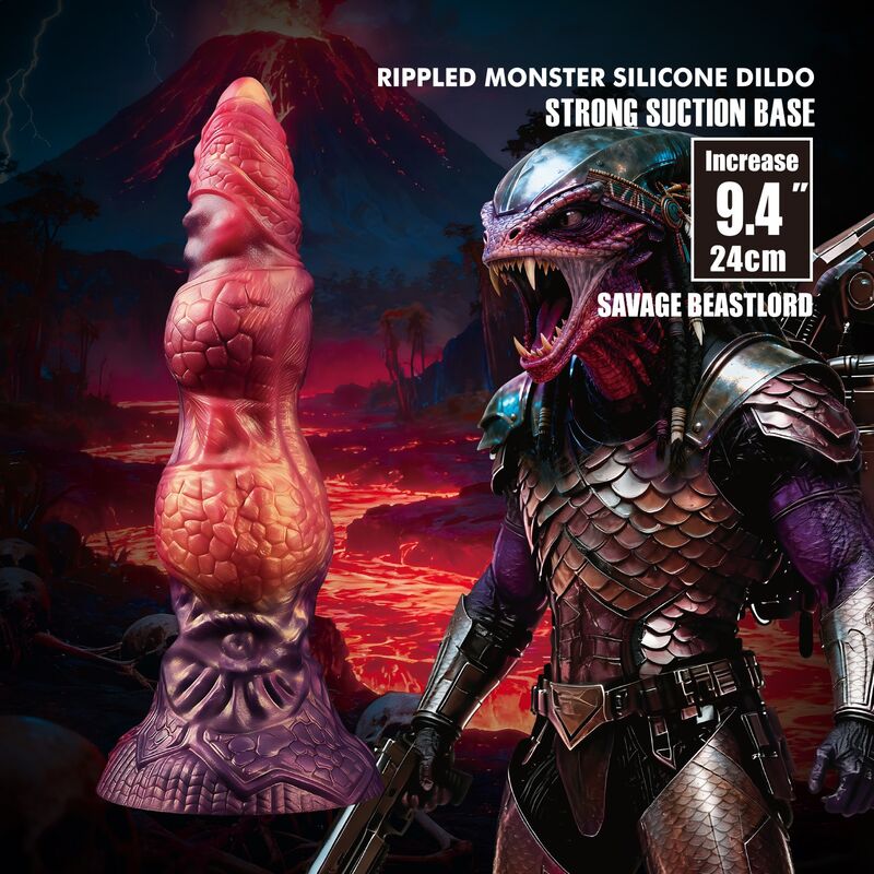 POWER MONSTERS - SAVAGE BEASTLORD TRICOLOR FANTASY DILDO IN SILICONE 24 CM Ø 5 CM – Falli senza vibrazioni – foto 7