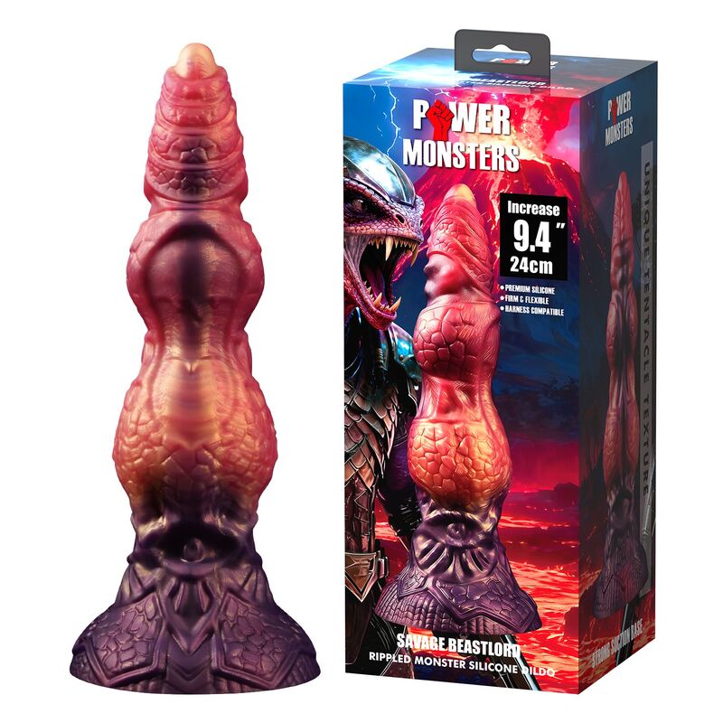 POWER MONSTERS - SAVAGE BEASTLORD TRICOLOR FANTASY DILDO IN SILICONE 24 CM Ø 5 CM – Falli senza vibrazioni – foto 6