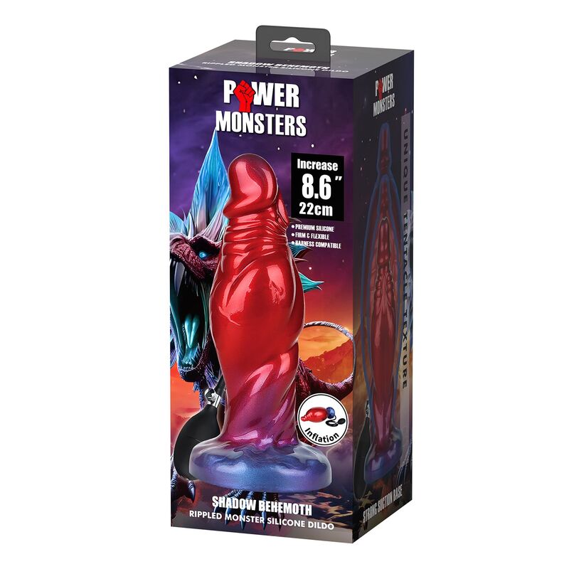 POWER MONSTERS - SHADOW BEHEMOTH DILDO GONFIABILE IN SILICONE BICOLORE 22 CM Ø 5 CM – Anale gonfiabile – foto 2