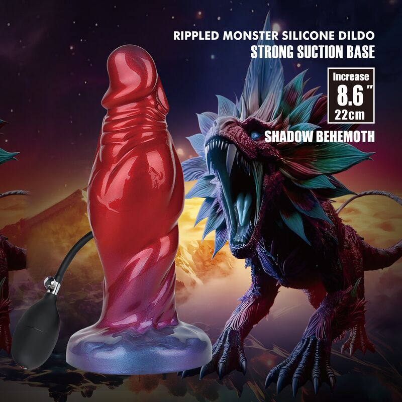 POWER MONSTERS - SHADOW BEHEMOTH DILDO GONFIABILE IN SILICONE BICOLORE 22 CM Ø 5 CM – Anale gonfiabile – foto 9