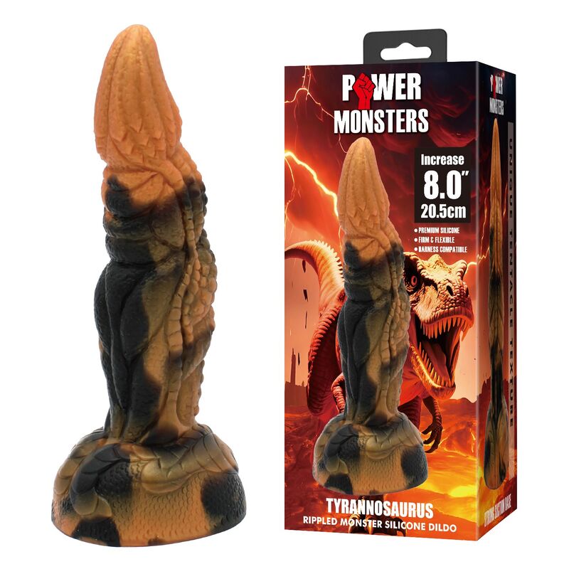 POWER MONSTERS - TIRANNOSAURO BICOLORE FANTASY DILDO IN SILICONE 20,5 CM Ø 5 CM – Falli senza vibrazioni – foto 7