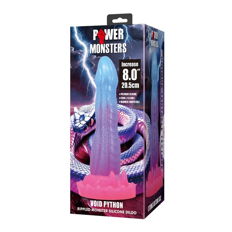 POWER MONSTERS - DILDO VOID PYTHON FANTASY CON VENTOSA 20,5 CM Ø 5,2 CM BLU, VIOLA E ROSA – Falli senza vibrazioni – foto 2