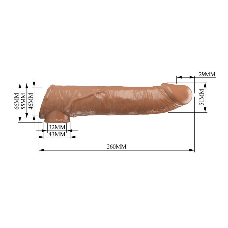 PRETTY LOVE - MANICOTTO REGOLABILE PER ALLUNGAMENTO DEL PENE 26 CM Ø 4 CM MARRONE – Copri pene con estensione – foto 9