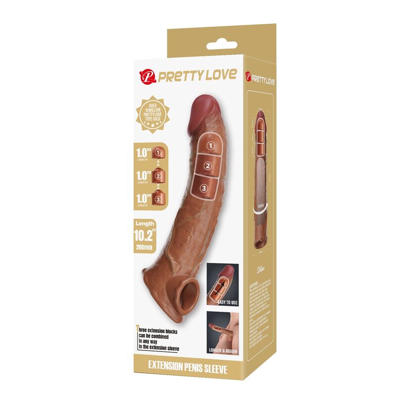 PRETTY LOVE - MANICOTTO REGOLABILE PER ALLUNGAMENTO DEL PENE 26 CM Ø 4 CM MARRONE – Copri pene con estensione – foto 3