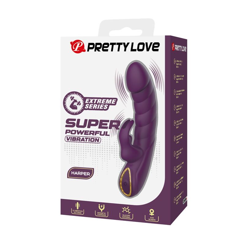 PRETTY LOVE - VIBRATORE A FORMA DI CONIGLIO RICARICABILE HARPER, 10 FUNZIONI, VIOLA – Vibratori di coniglio – foto 3