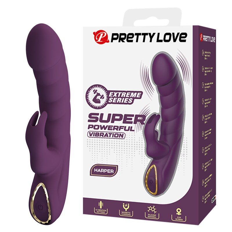 PRETTY LOVE - VIBRATORE A FORMA DI CONIGLIO RICARICABILE HARPER, 10 FUNZIONI, VIOLA – Vibratori di coniglio