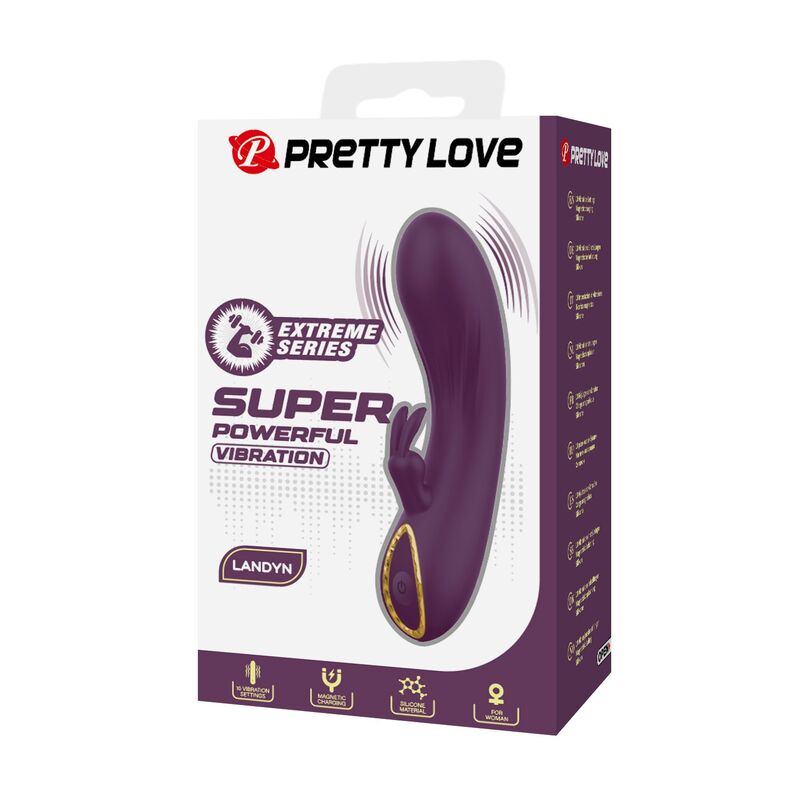 PRETTY LOVE - VIBRATORE A FORMA DI CONIGLIO RICARICABILE LANDYN, 10 FUNZIONI, VIOLA – Vibratori di coniglio – foto 3