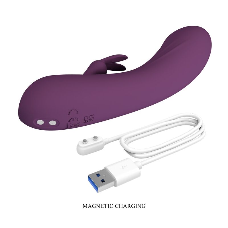 PRETTY LOVE - VIBRATORE A FORMA DI CONIGLIO RICARICABILE LANDYN, 10 FUNZIONI, VIOLA – Vibratori di coniglio – foto 10