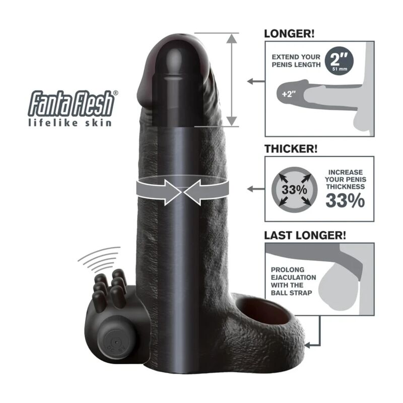 FANTASY X-TENSIONS - VIBRANTE REALISTICO MANICOTTO PER PENE DA 5 CM, NERO – Copri pene con estensione – foto 5