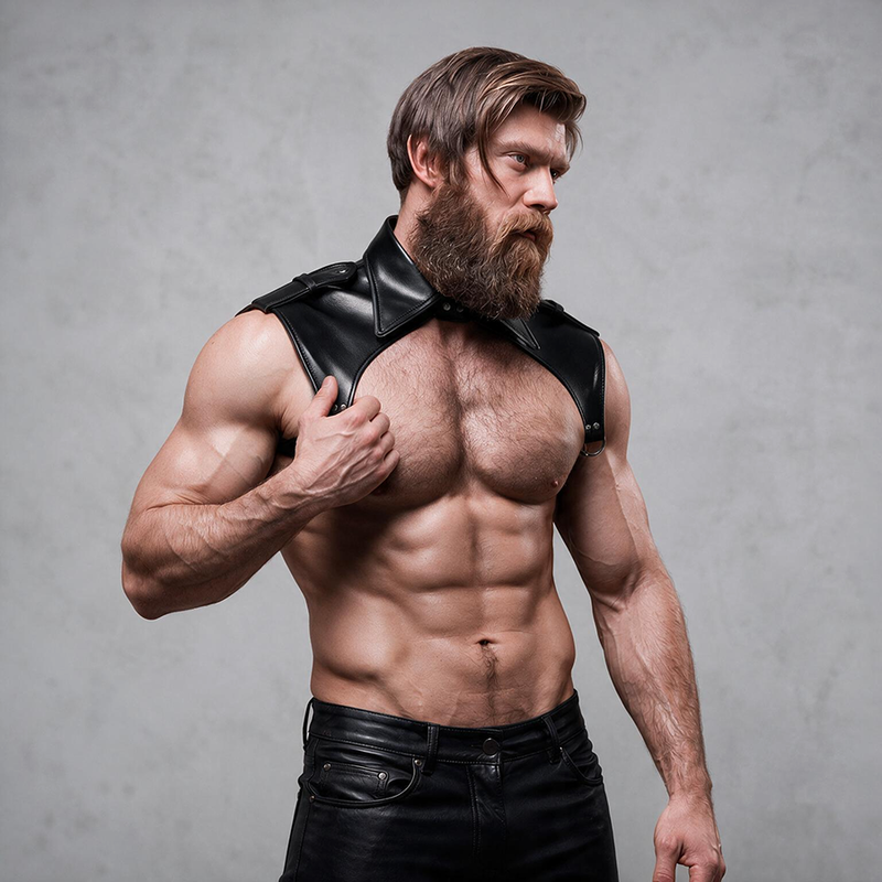 FETISH SUBMISSIVE ATTITUDE - IMBRACATURA PER IL COLLO IN ECOPELLE REGOLABILE DA UOMO BRIGADE – Imbracature da uomo – foto 3