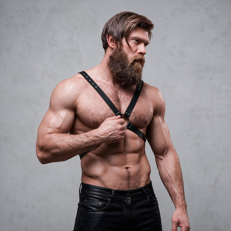 FETISH SUBMISSIVE ATTITUDE - IMBRACATURA IN ECOPELLE CON PETTO INCROCIATO DA UOMO – Imbracature da uomo – foto 3