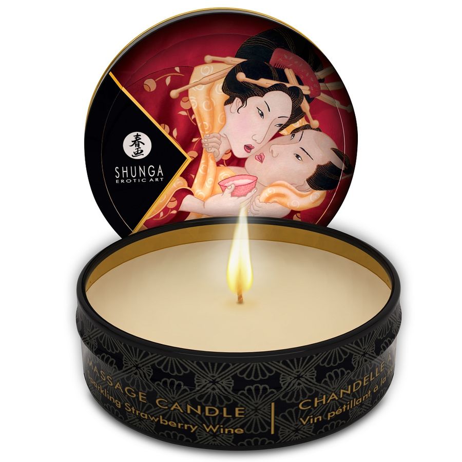 SHUNGA - MINI CARESS BY CANDELIGHT CANDELA DA MASSAGGIO FRAGOLE E CAVA 30 ML – Candele da massaggio